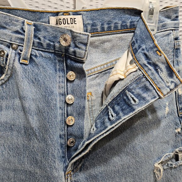 AGOLDE Women's 90s Jeans Mid Rise in Light Wash Loose Fit Distressed Straight - Picture 3 of 10